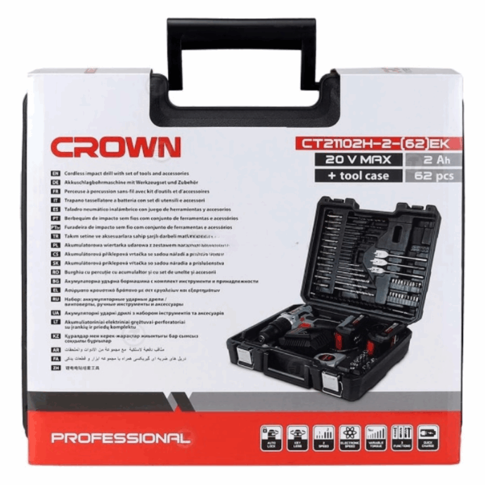 ⁦Kit 62PCS Visseuse a percussion sans fil 2 Batteries 20V MAX 2Ah avec valise CROWN | CT21102H-2-(62)EK⁩ - الصورة ⁦7⁩