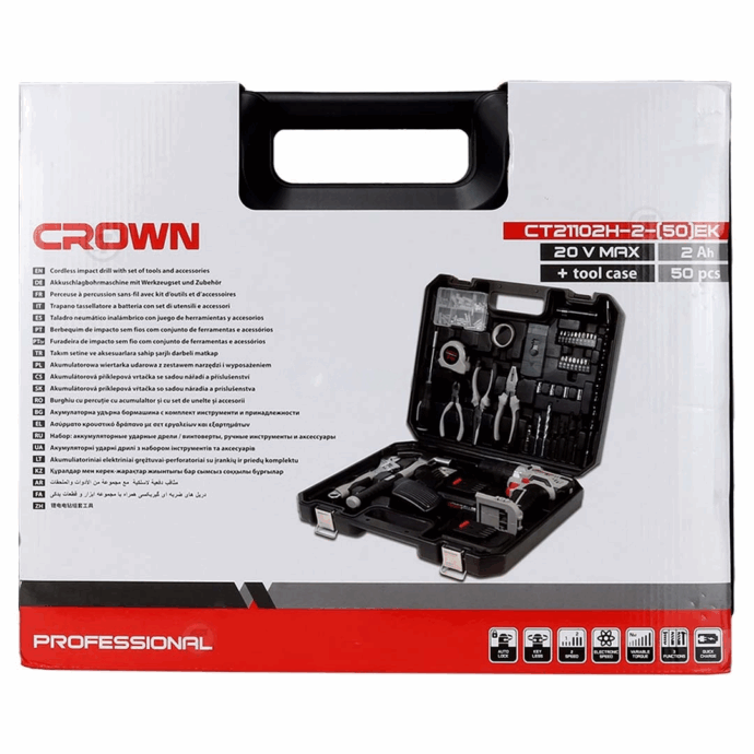 ⁦Kit 50PCS Visseuse a percussion sans fil 2 Batteries 20V MAX 2Ah avec valise CROWN | CT21102H-2-(50)EK⁩ - الصورة ⁦5⁩