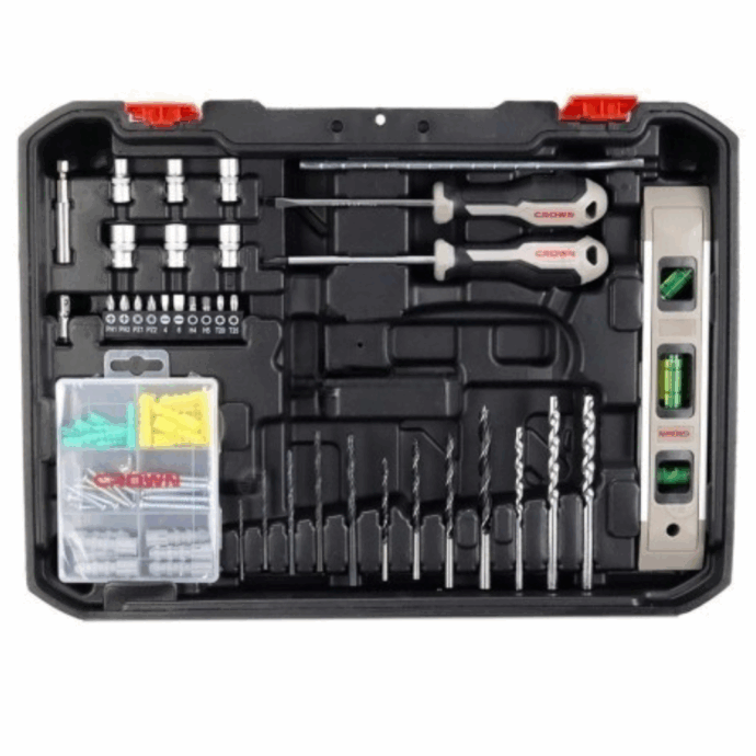 ⁦Caisse à Outils 98Pcs Avec Perceuse 13mm 600W CROWN | CK10-XA98⁩ - الصورة ⁦3⁩